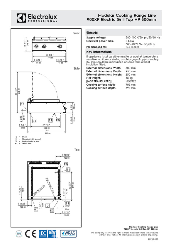 Electrolux Professional 900XP E9GREHGS0P - Electric BBQ Char Grill Top