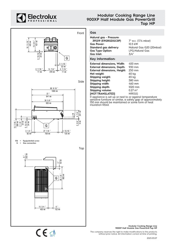 Electrolux Professional 900XP E9GRGDGC0P - Gas BBQ Char Grill Top