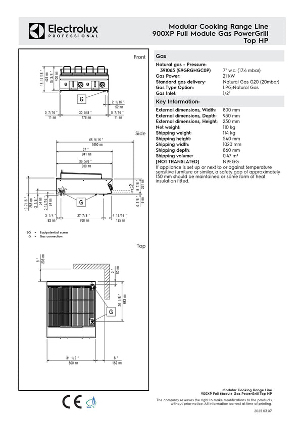 Electrolux Professional 900X E9GRGHGC0P - Gas BBQ Char Grill Top
