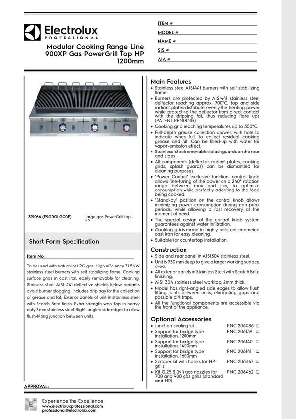 Electrolux Professional 900XP E9GRGLGC0P - Gas BBQ Char Grill Top