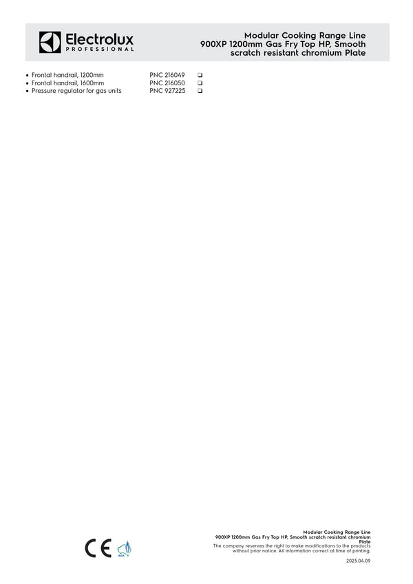 Electrolux Professional 900XP E9IIKAAOMIA - Gas Griddle Plate