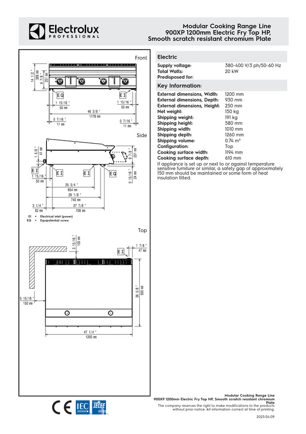 Electrolux Professional 900XP E9IIKDAOMIA - Electric Griddle Plate