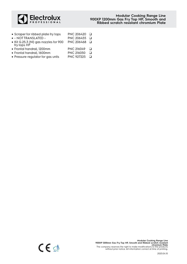 Electrolux Professional 900XP E9IIMAAOMIA - Gas Griddle Plate