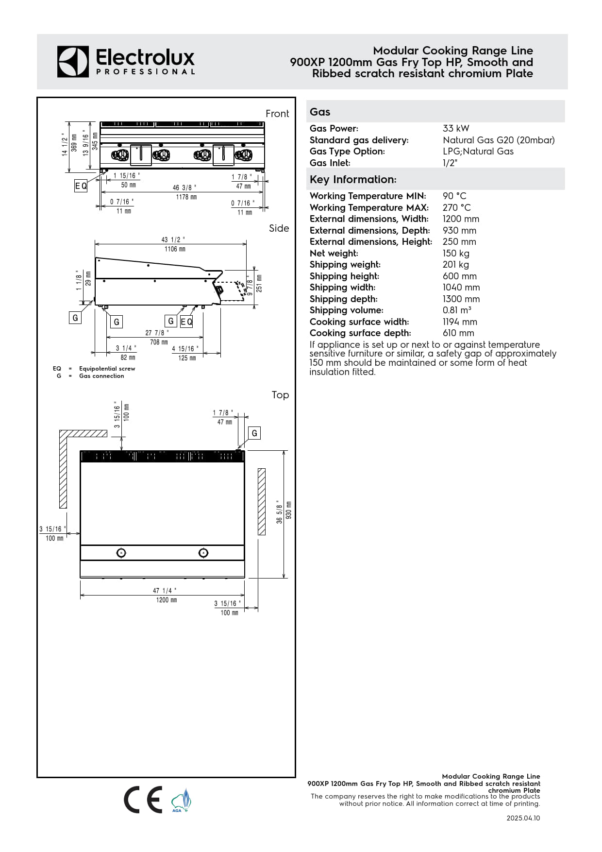 Electrolux Professional 900XP E9IIMAAOMIA - Gas Griddle Plate