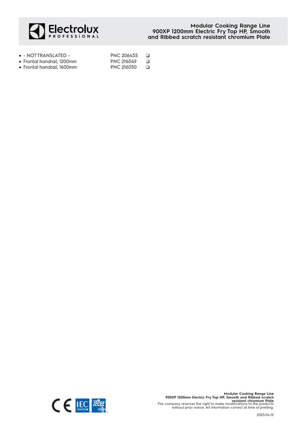 Electrolux Professional 900XP E9IIMDAOMIA - Electric Griddle Plate