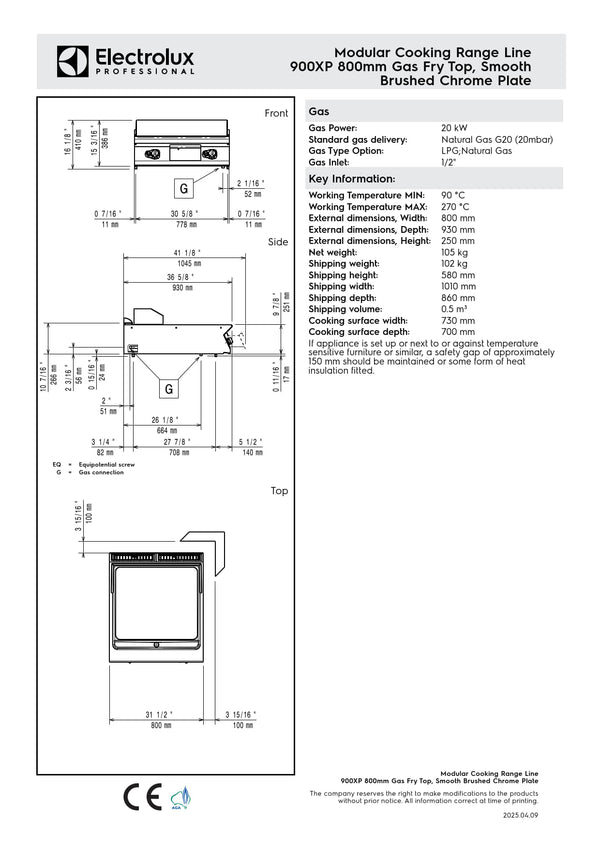 Electrolux Professional 900XP E9IINAAOMEA - Gas Griddle Plate