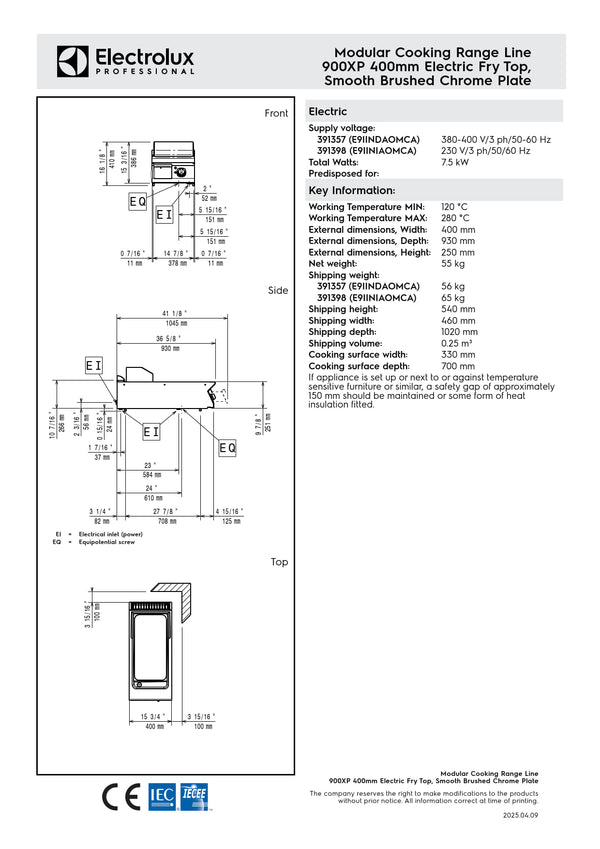 Electrolux Professional 900XP E9IINDAOMCA - Electric Griddle Plate