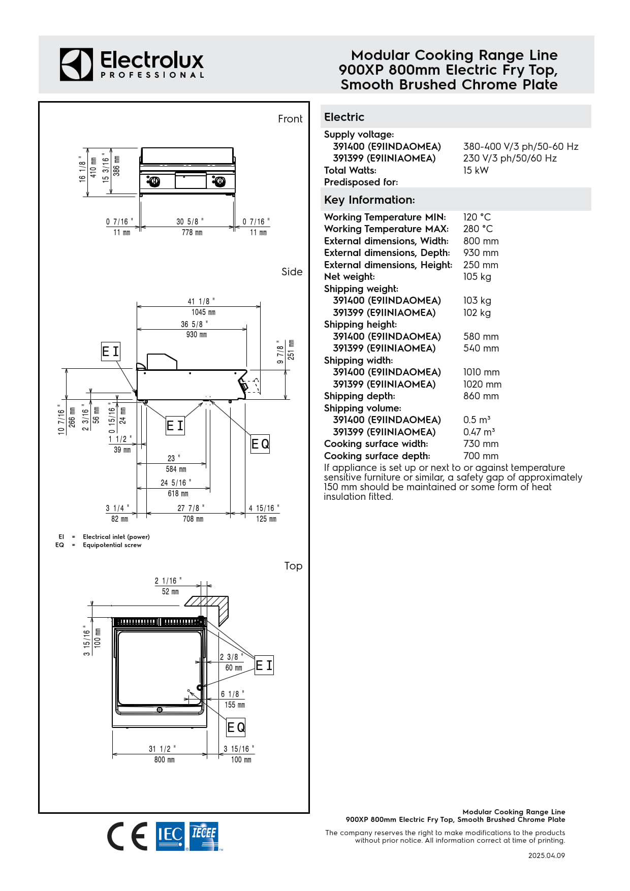 Electrolux Professional 900XP E9IINDAOMEA - Electric Griddle Plate