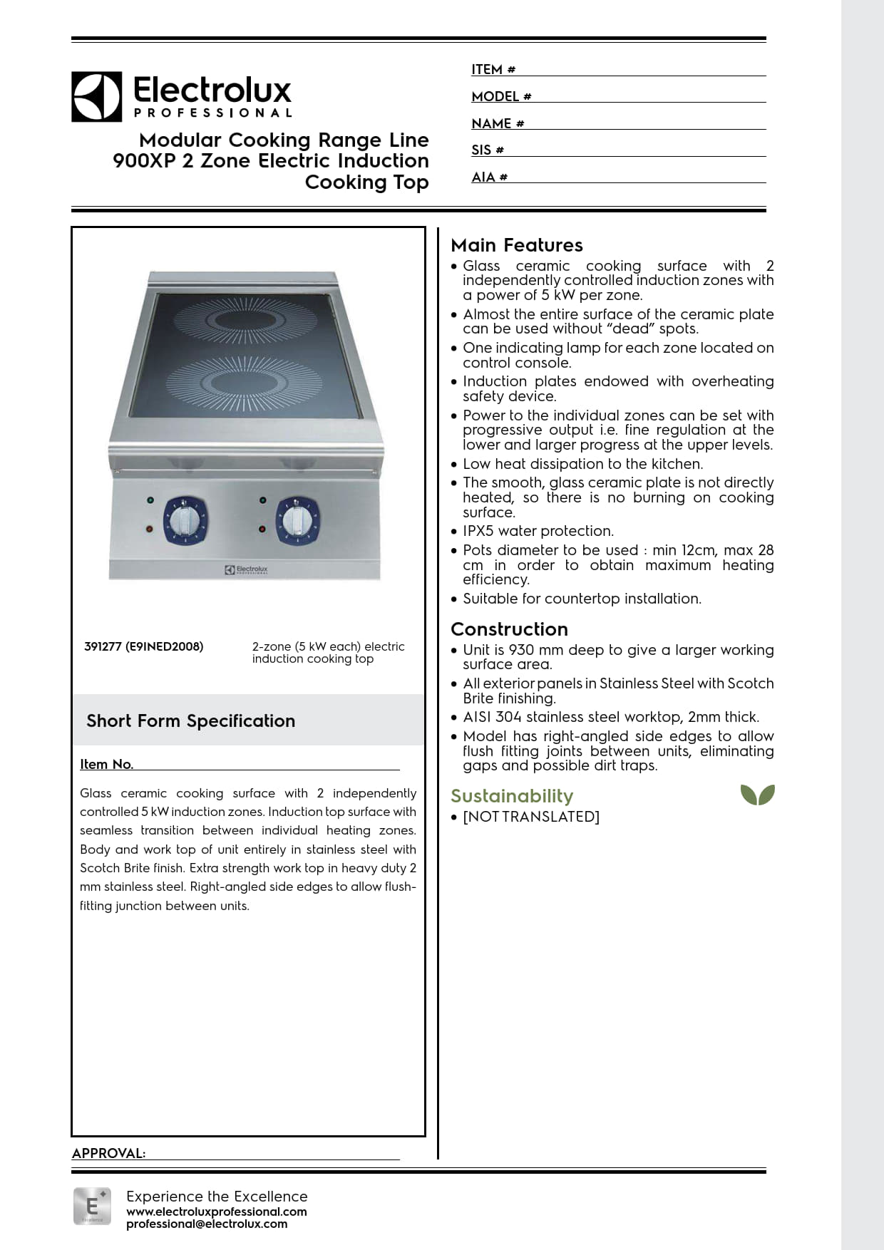 Electrolux Professional 900XP E9INED2008 - Two Zone Electric Induction Cook Top