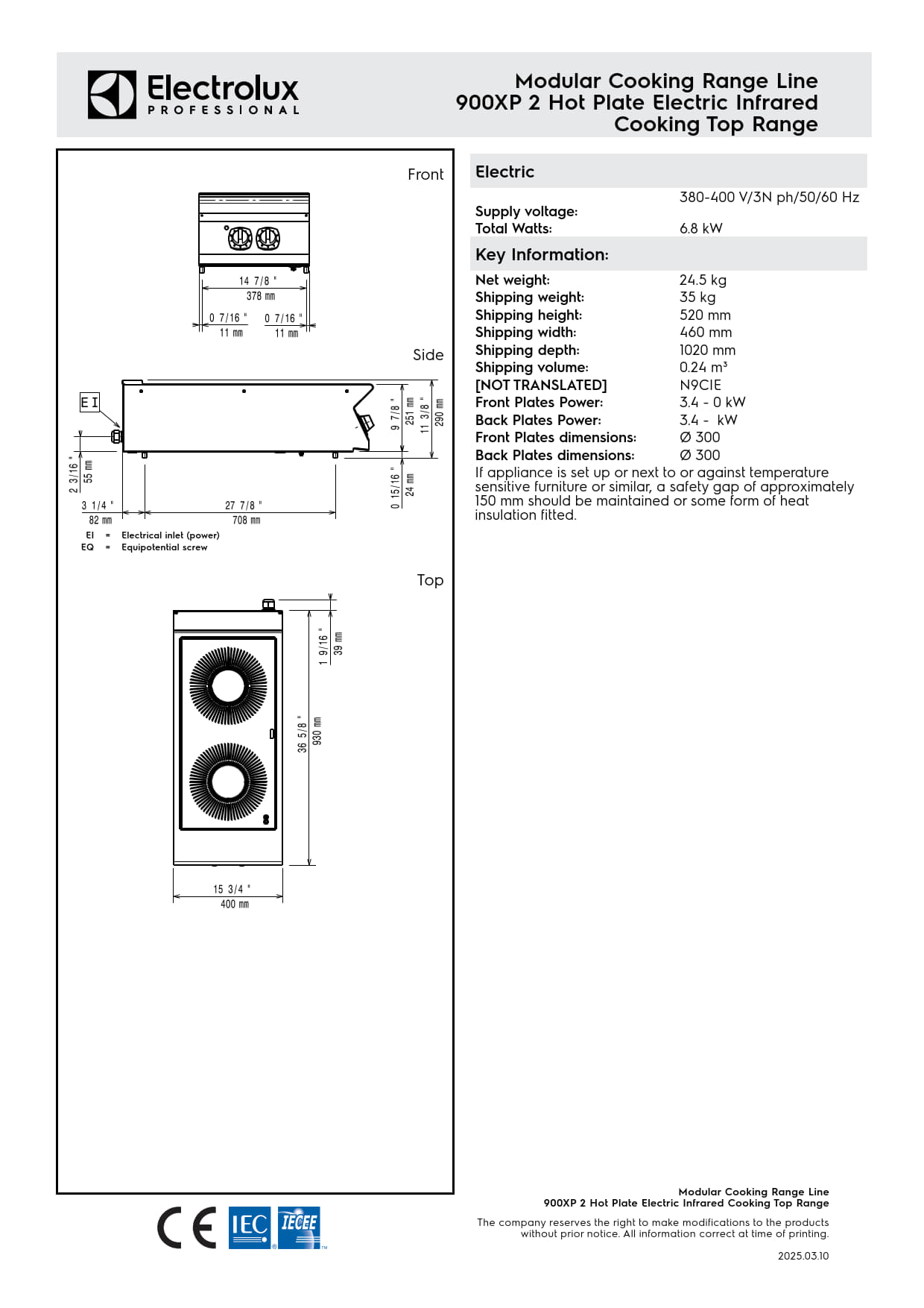 Electrolux Professional 900XP E9IRED2000 - Two Zone Electric Infrared Cook Top