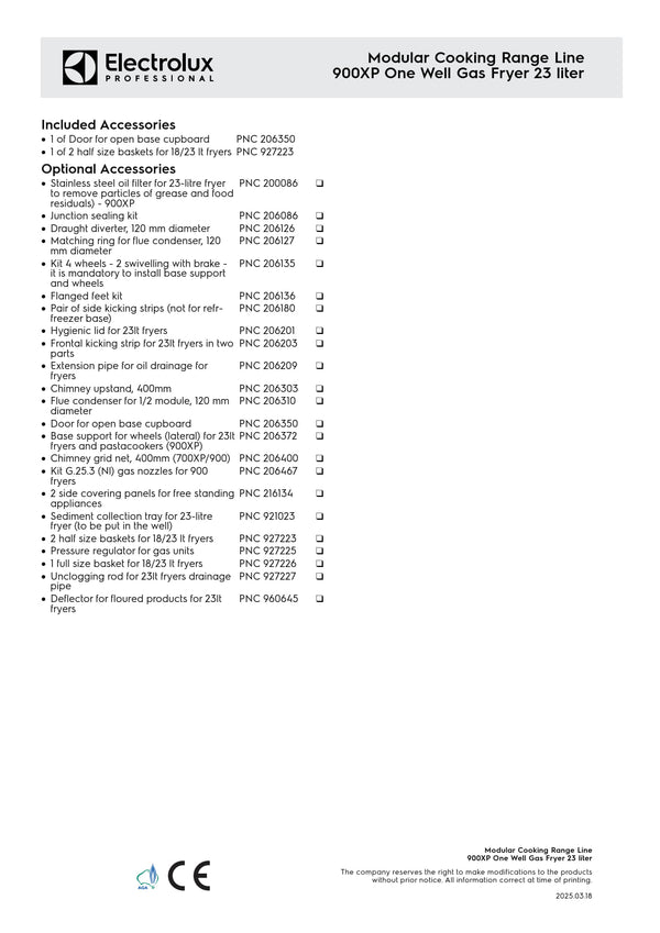 Electrolux Professional 900XP E9KKGABAMCA - Single Pan Gas Fryer