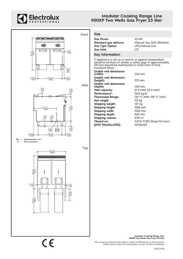 Electrolux Professional 900XP E9KKGABAMEA - Double Pan Gas Fryer