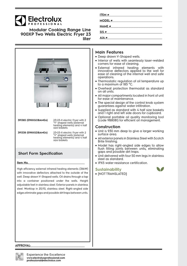 Electrolux Professional 900XP E9KKGDBAMEA - Double Pan Electric Fryer