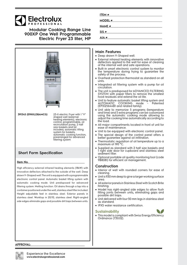 Electrolux Professional 900XP E9KKLDBAMCG - Single Pan Programmable Electric Fryer