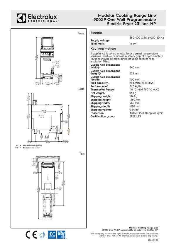 Electrolux Professional 900XP E9KKLDBAMCG - Single Pan Programmable Electric Fryer