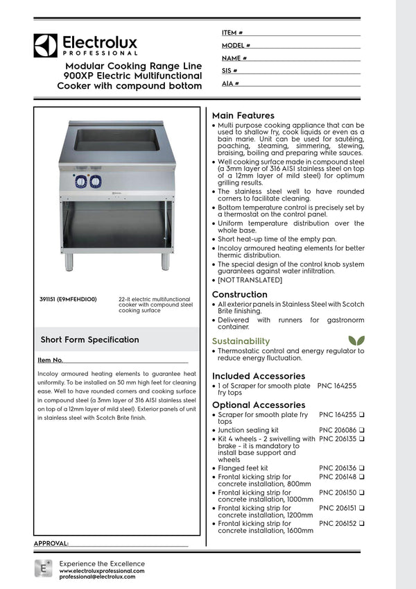 Electrolux Professional 900XP E9MFEHDIO0 - 22 Litre Electric Multifunction Cooker