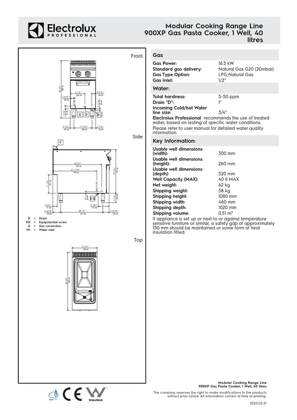 Electrolux Professional 900XP E9OOCSBAMC - Single Well Gas Pasta Cooker