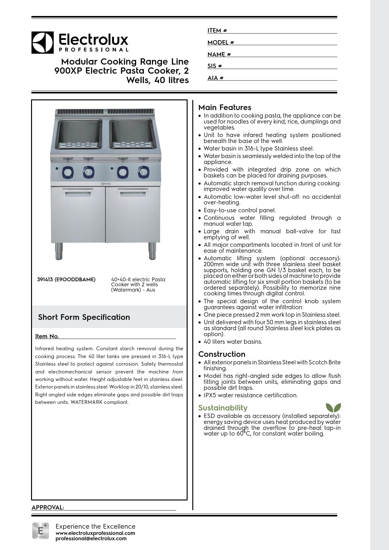 Electrolux Professional 900XP E9OODDBAME - Double Well Electric Pasta Cooker