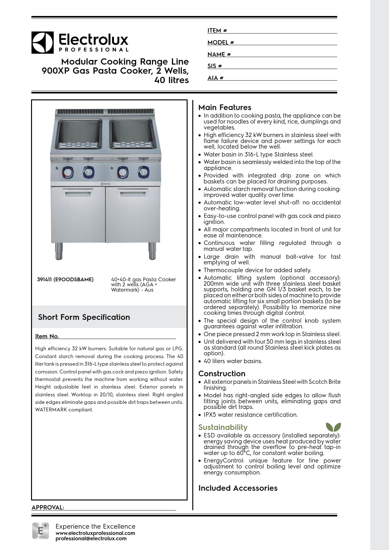 Electrolux Professional 900XP E9OODSBAME - Double Well Gas Pasta Cooker