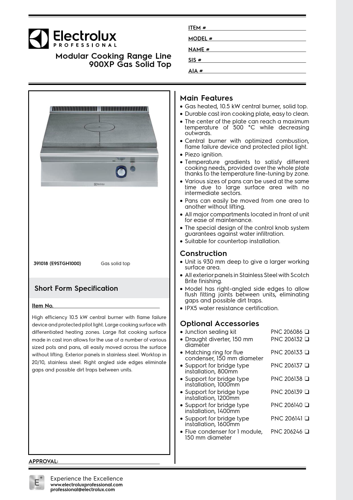 Electrolux Professional 900XP E9STGH1000 - Gas Target Top