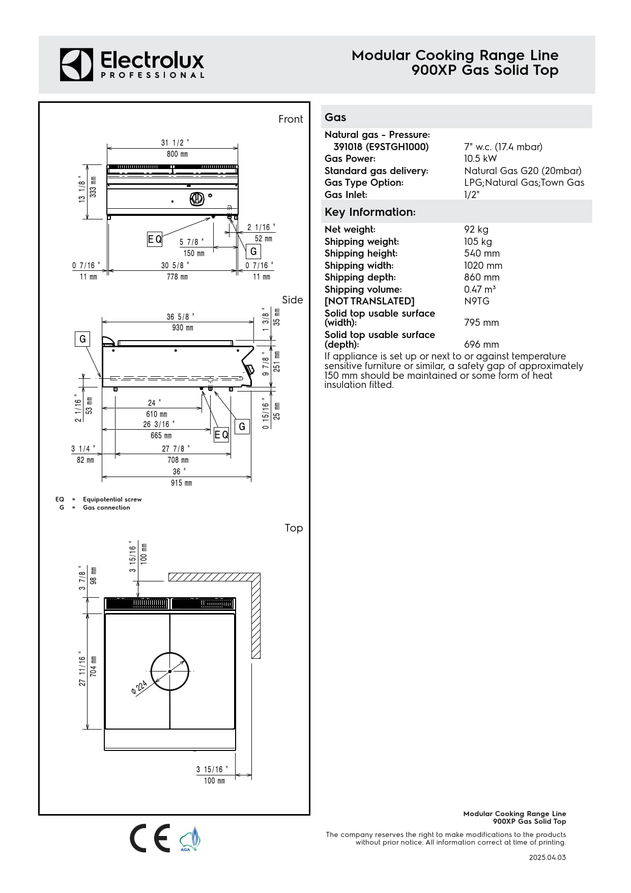 Electrolux Professional 900XP E9STGH1000 - Gas Target Top