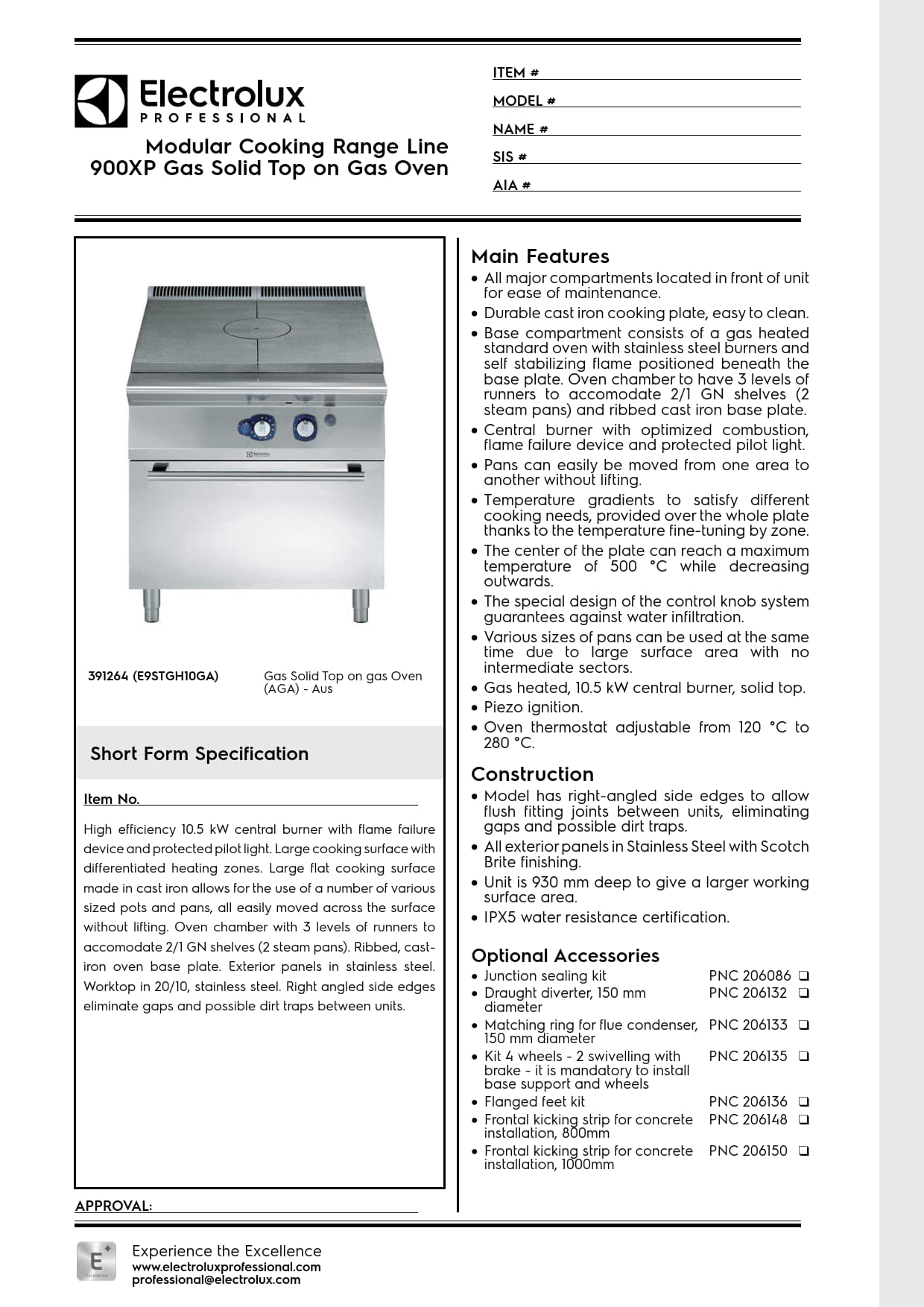 Electrolux Professional 900XP E9STGH10GA - Gas Target Top on Gas Oven