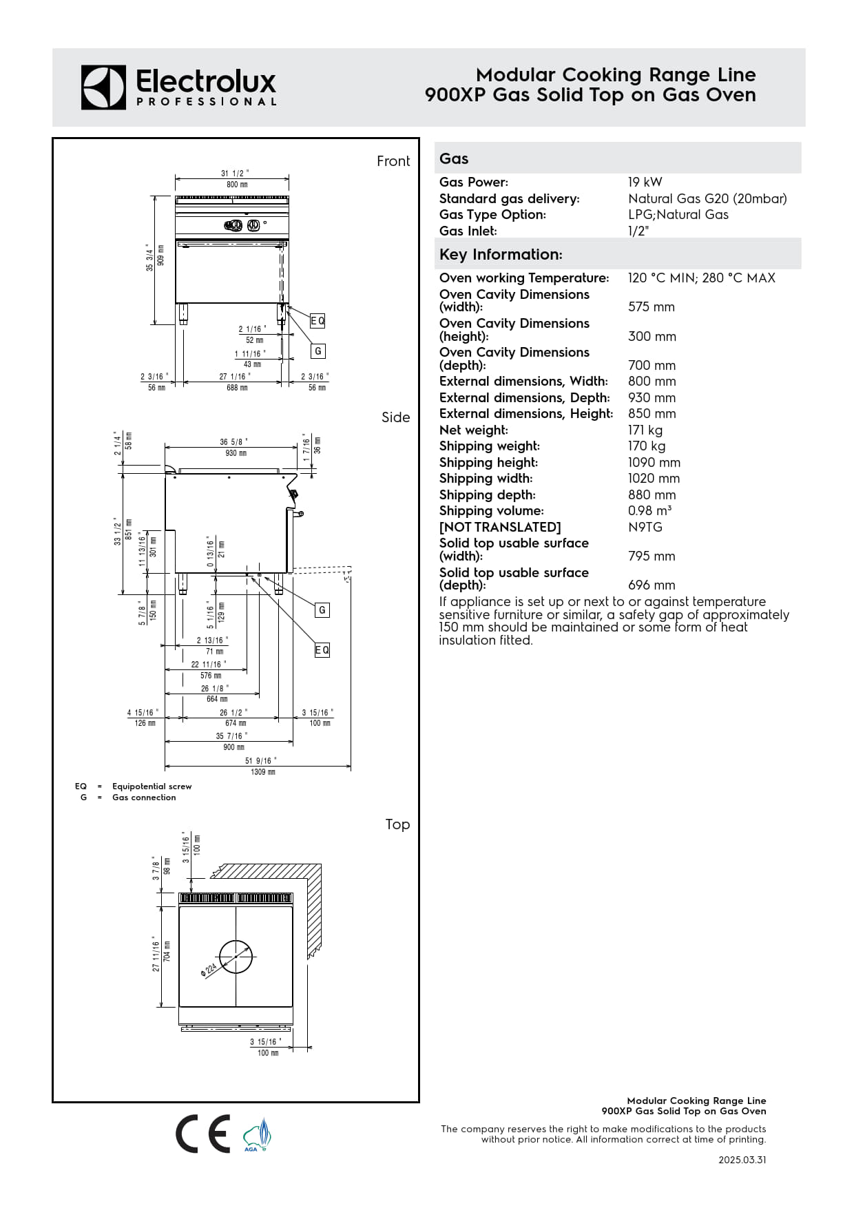 Electrolux Professional 900XP E9STGH10GA - Gas Target Top on Gas Oven