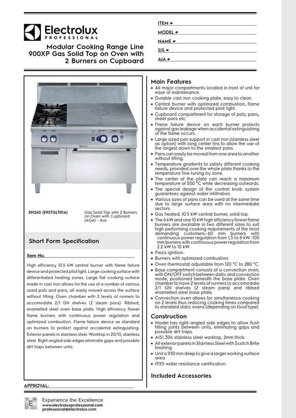 Electrolux Professional 900XP E9STGLT01A - Two Burner Gas Target Top on Gas Oven