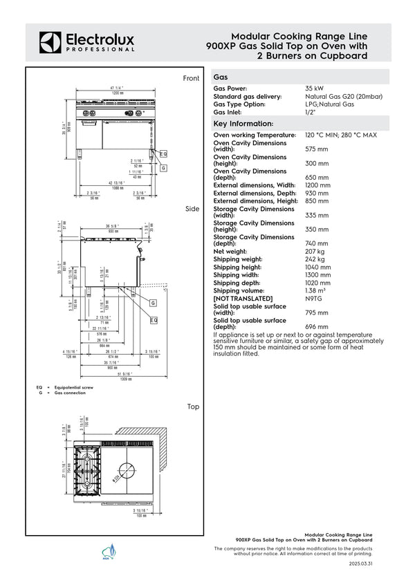Electrolux Professional 900XP E9STGLT01A - Two Burner Gas Target Top on Gas Oven