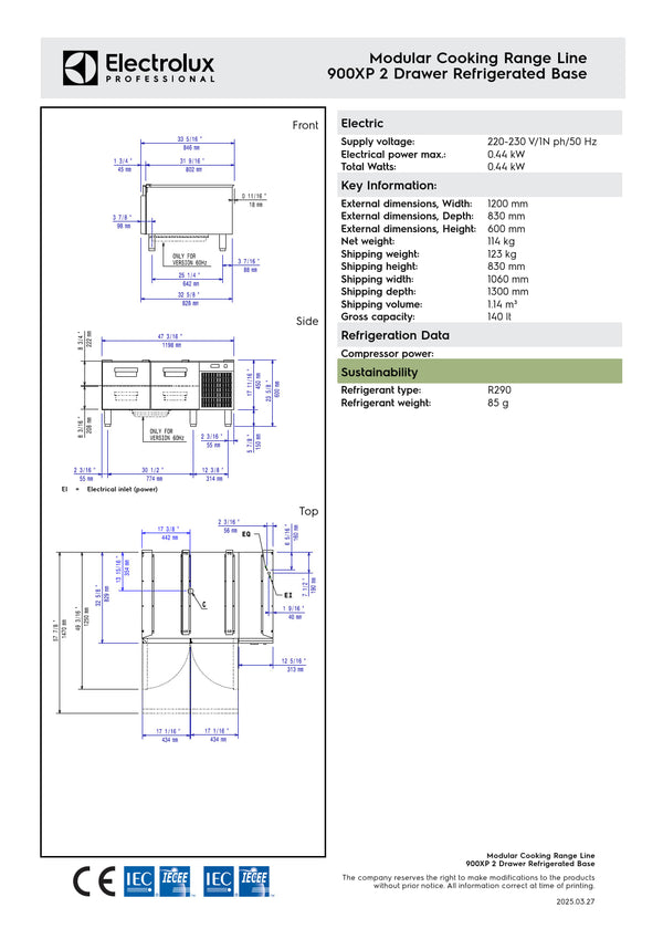 Electrolux Professional 900XP E9TTAECOMIN - Refrigerated Base with Two Drawers