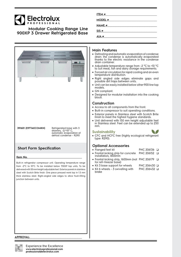 Electrolux Professional 900XP E9TTAECOMKN - Refrigerated Base with Three Drawers