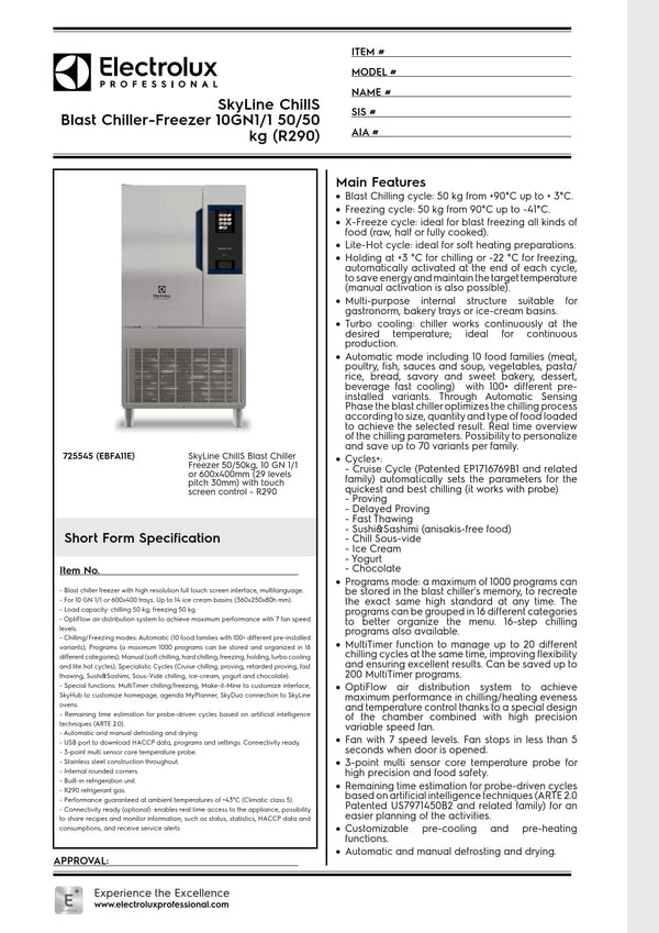 Electrolux Professional SkyLine ChillS EBFA11E - 10 x 1/1GN Blast Chiller Freezer