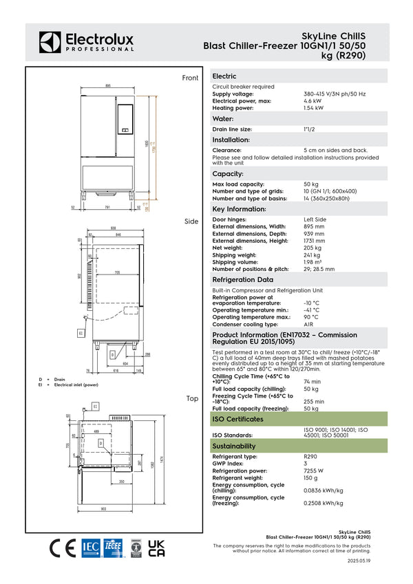 Electrolux Professional SkyLine ChillS EBFA11E - 10 x 1/1GN Blast Chiller Freezer