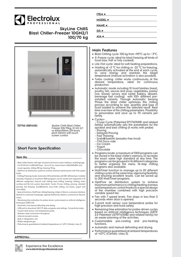 Electrolux Professional SkyLine ChillS EBFA12E - 10 x 2/1GN Blast Chiller Freezer