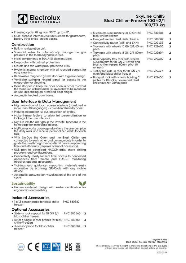 Electrolux Professional SkyLine ChillS EBFA12E - 10 x 2/1GN Blast Chiller Freezer