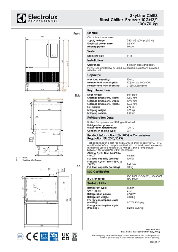 Electrolux Professional SkyLine ChillS EBFA12E - 10 x 2/1GN Blast Chiller Freezer