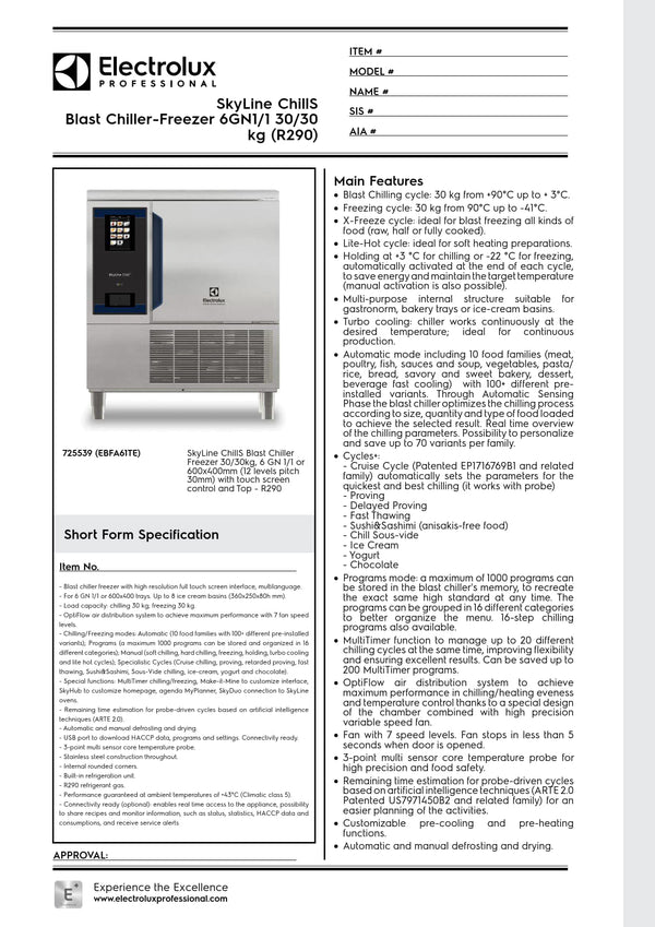Electrolux Professional SkyLine ChillS EBFA61TE - 6 x 1/1GN Blast Chiller Freezer