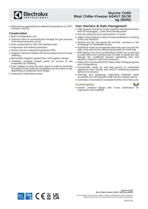 Electrolux Professional SkyLine ChillS EBFA61TE - 6 x 1/1GN Blast Chiller Freezer