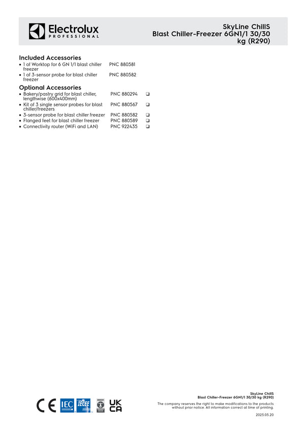 Electrolux Professional SkyLine ChillS EBFA61TE - 6 x 1/1GN Blast Chiller Freezer