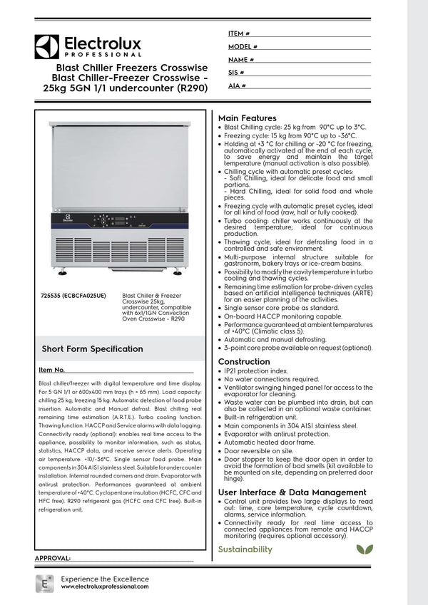 Electrolux Professional CROSSWISE ECBCFA025UE - 5 x 1/1GN Blast Chiller Freezer