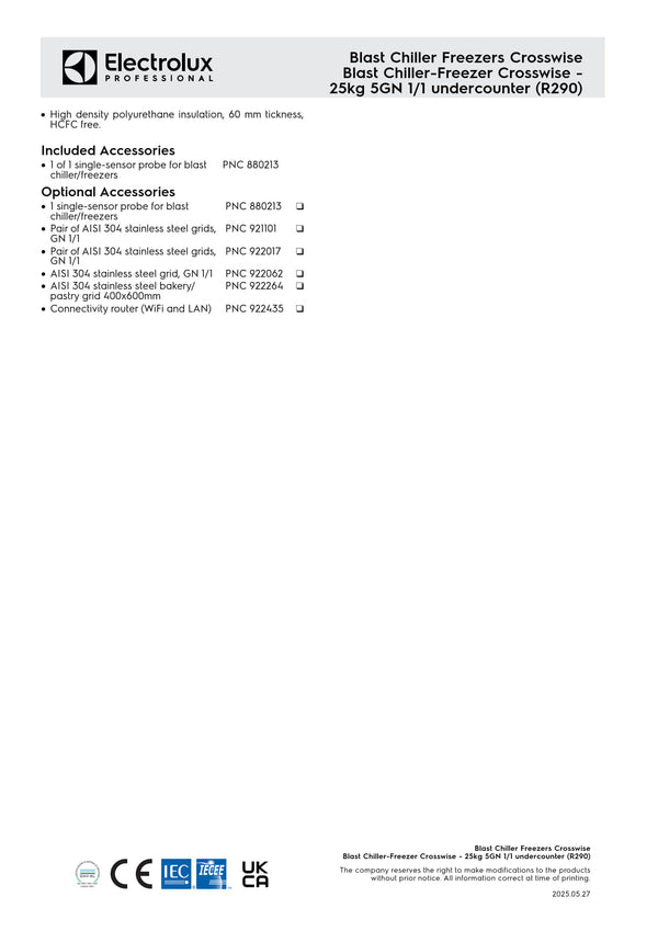 Electrolux Professional CROSSWISE ECBCFA025UE - 5 x 1/1GN Blast Chiller Freezer