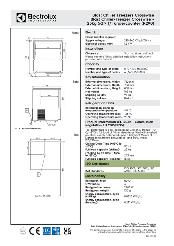 Electrolux Professional CROSSWISE ECBCFA025UE - 5 x 1/1GN Blast Chiller Freezer