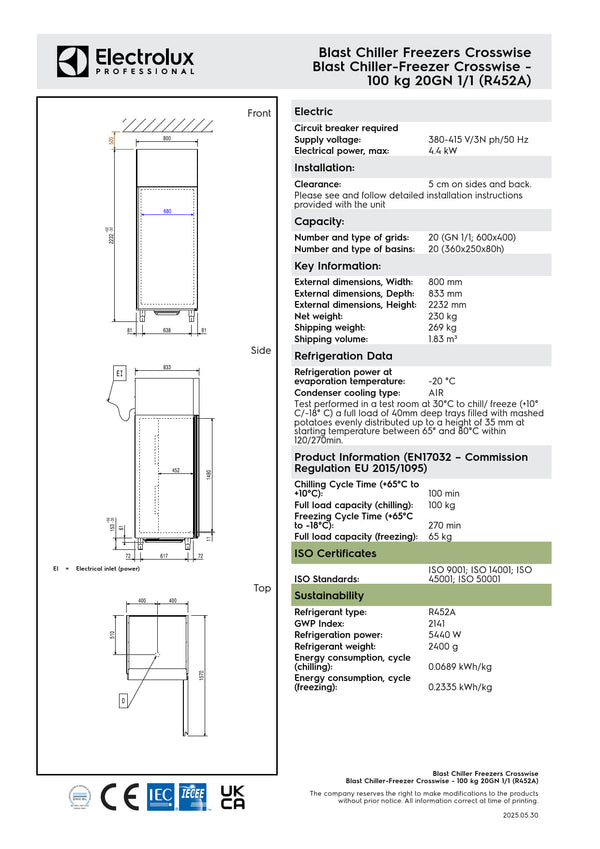 Electrolux Professional CROSSWISE ECBCFA100SE - 20 x 1/1GN Blast Chiller Freezer