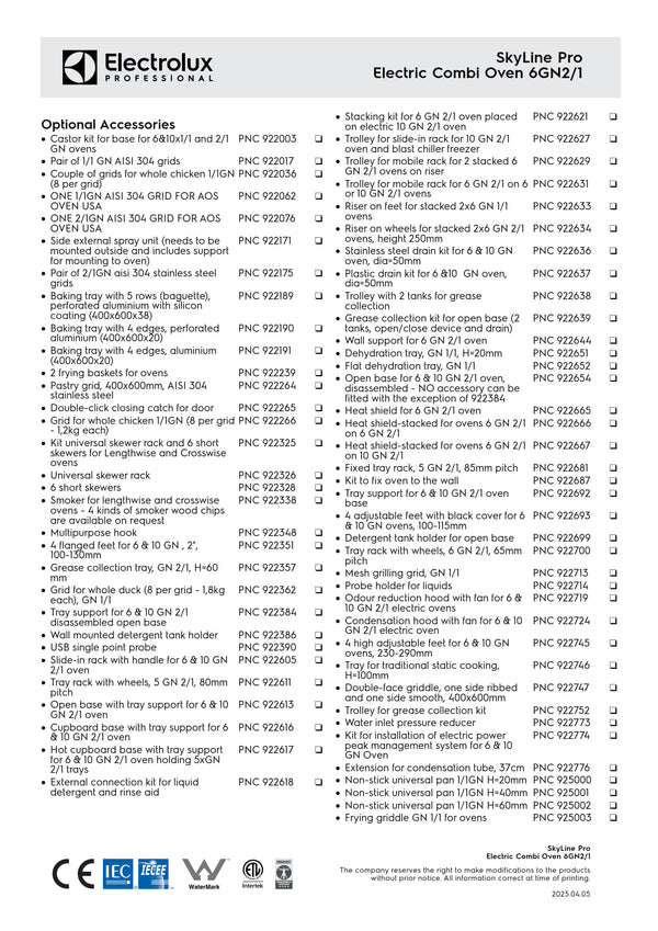 Electrolux Professional SkyLine Pro ECOE62C2S0 - 6 x 2/1GN Electric Direct Steam Combi Oven with Digital Controls