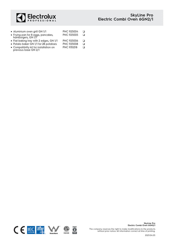 Electrolux Professional SkyLine Pro ECOE62C2S0 - 6 x 2/1GN Electric Direct Steam Combi Oven with Digital Controls