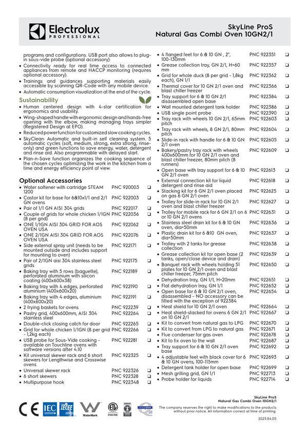 Electrolux Professional SkyLine ProS ECOG102K2U0 - 10 x 2/1GN Gas Direct Steam Combi Oven with Touch Controls