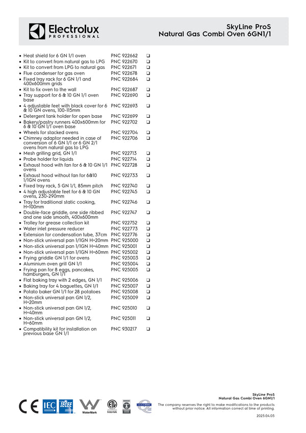 Electrolux Professional SkyLine ProS ECOG61K2U0 - 6 x 1/1GN Gas Direct Steam Combi Oven with Touch Controls