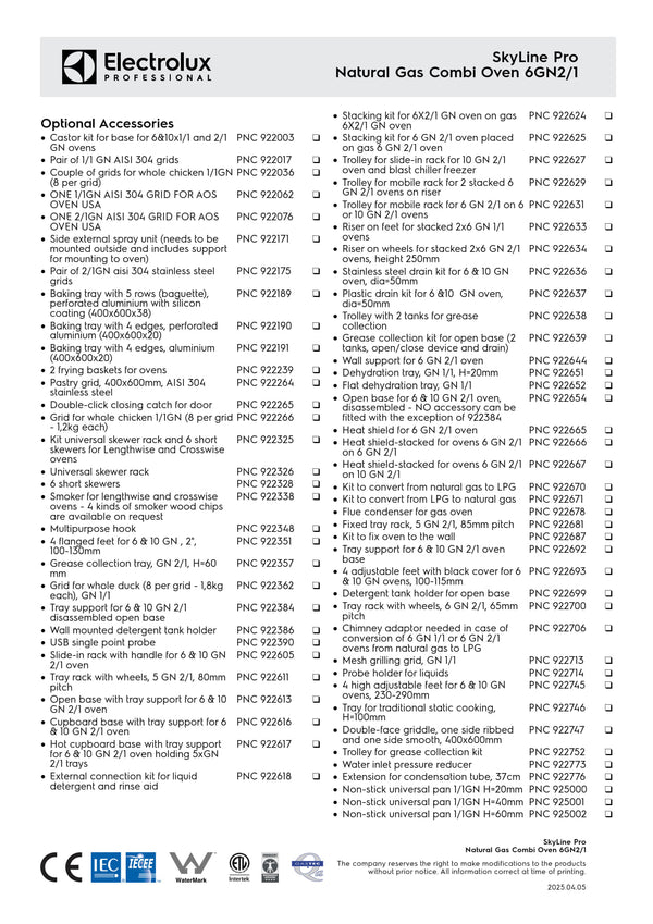 Electrolux Professional SkyLine Pro ECOG62C2U0 - 6 x 2/1GN Gas Direct Steam Combi Oven with Digital Controls