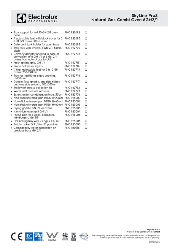 Electrolux Professional SkyLine ProS ECOG62K2U0 - 6 x 2/1GN Gas Direct Steam Combi Oven with Touch Controls