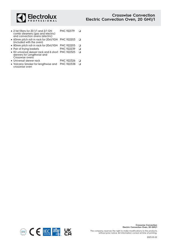 Electrolux Professional CROSSWISE EFCE21CSDS - 20 x 1/1GN Electric Convention Oven